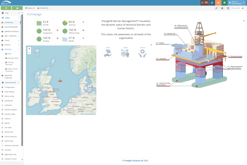 Picture showing typical homepage for Presight Barrier Management platform